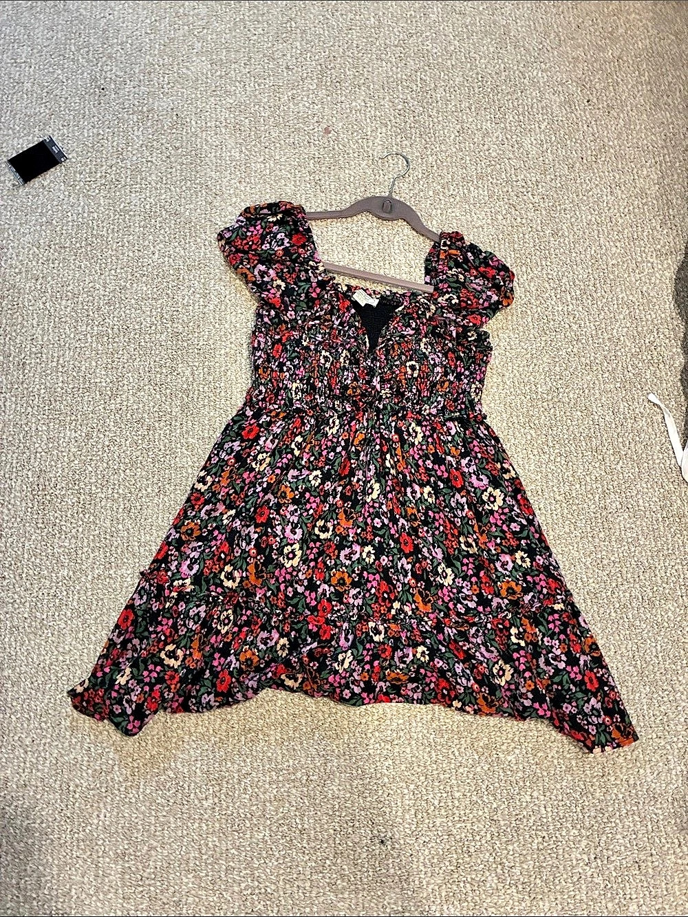 American Eagle Floral Mini Dress in Black & Pink Size Medium